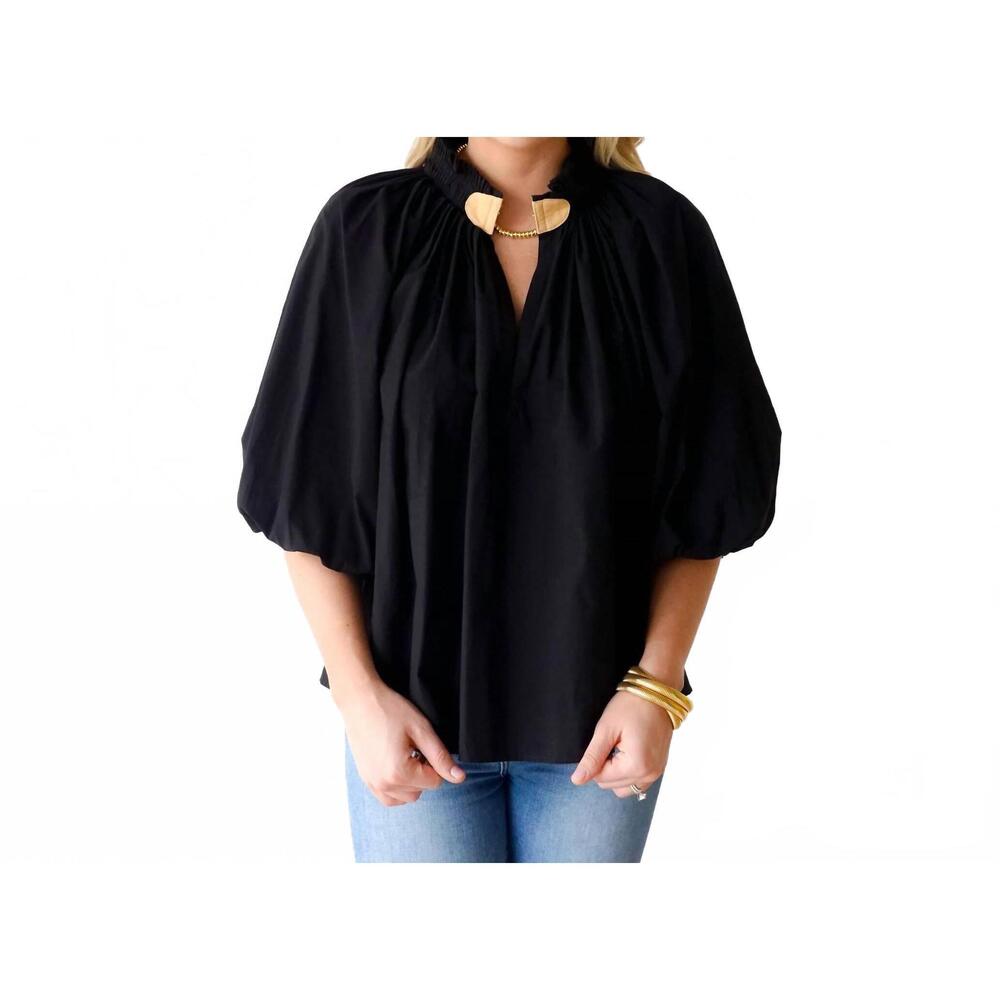 NEW CARYN LAWN camille top in black and khaki